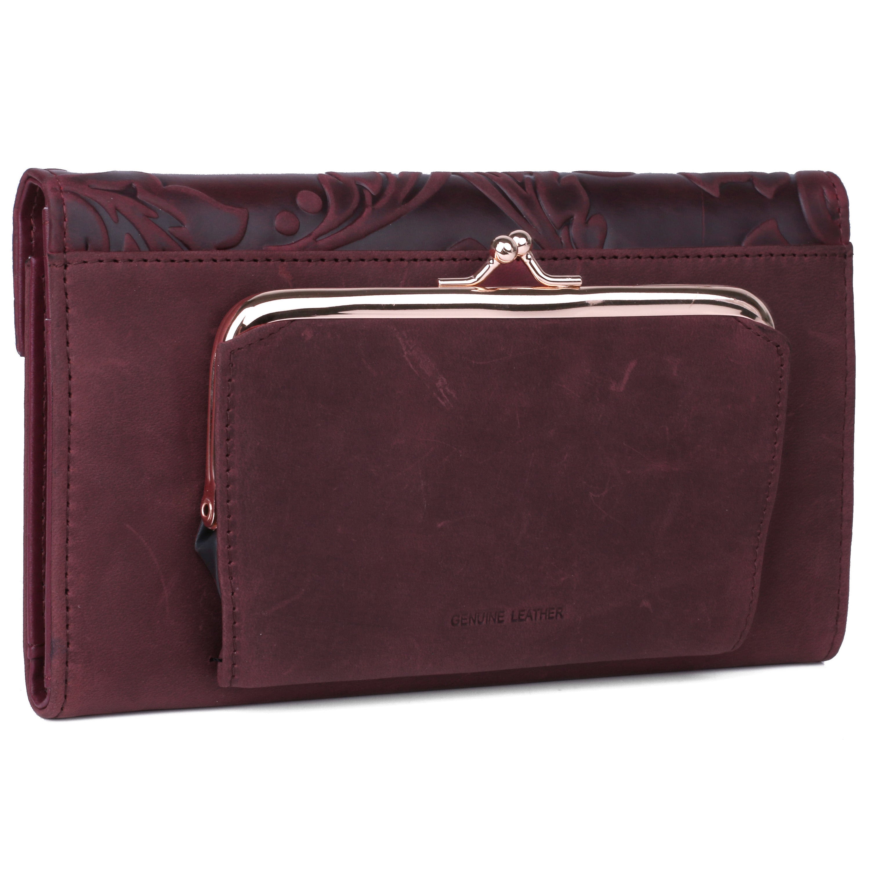 Tooled Leather Organizer Clutch