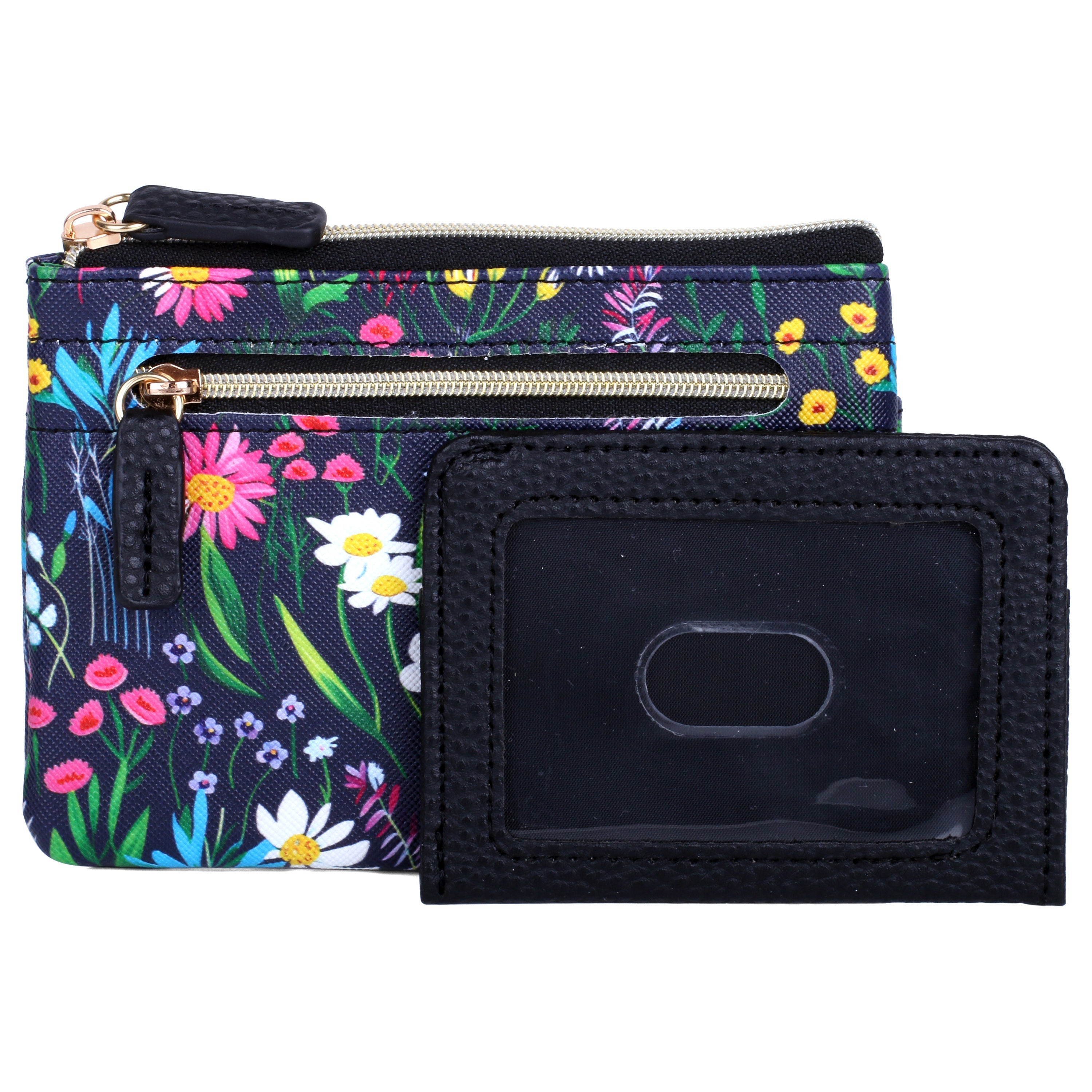 Floral pattern color textured wallet with a black card holder on a white background