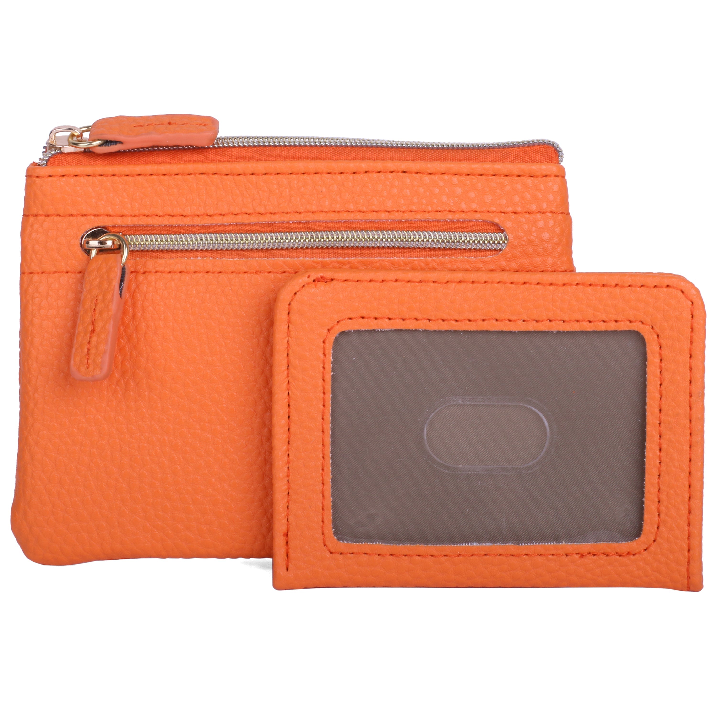 Exuberance bright orange color textured wallet with a card holder on a white background