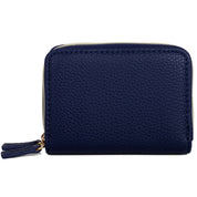 Navy blue wallet with a small tassel on a white background
