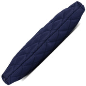 Quilted navy blue crossbody bag on a white background